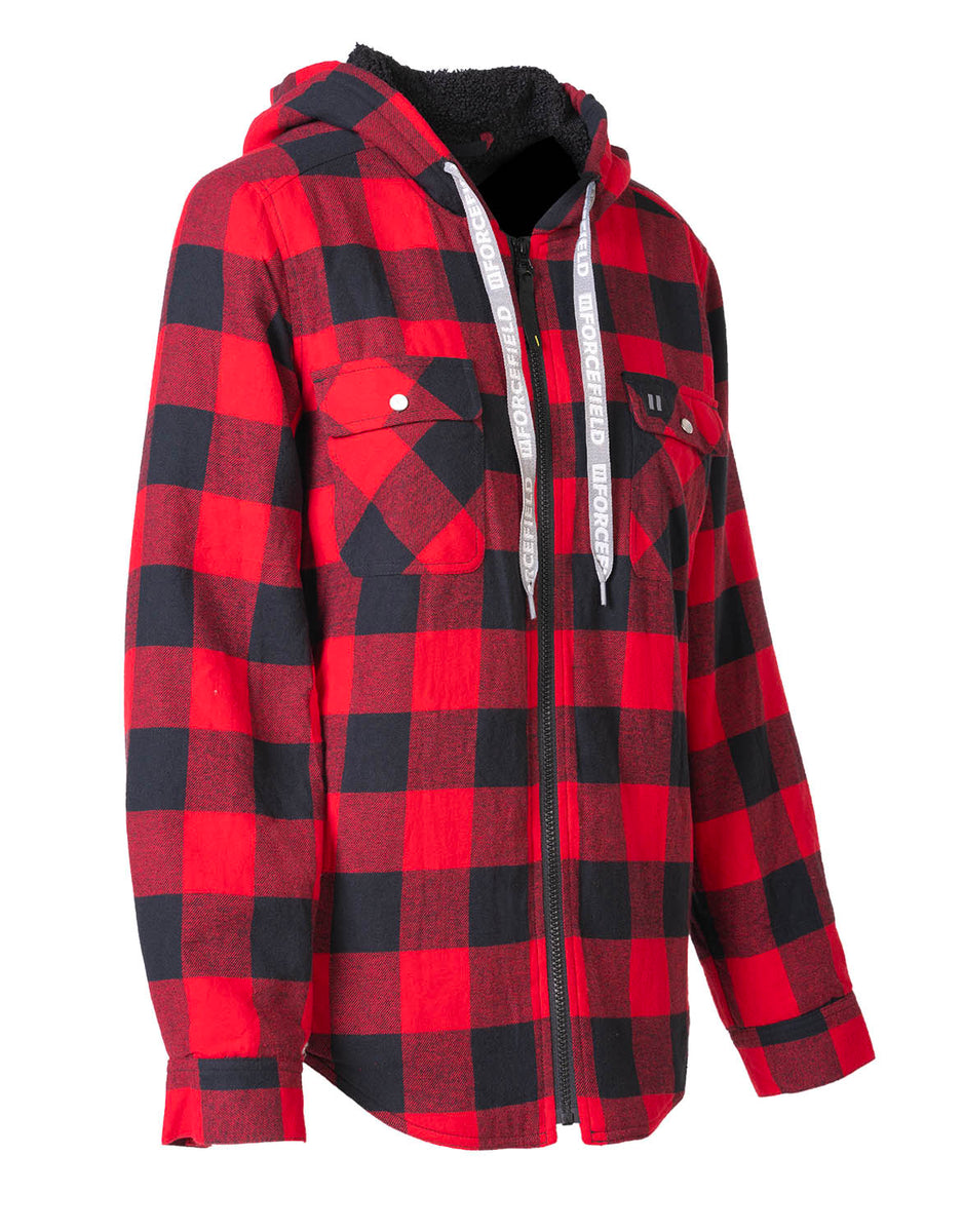 Women's Hooded SherpaLined Buffalo Plaid Flannel Shirt jacket Latoplast