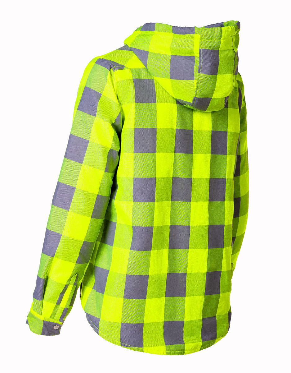 Women's Hooded SherpaLined HiVis Buffalo Plaid Flannel Lined Jacket