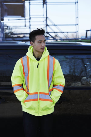 Deluxe Hi Vis Safety Hoodie, Attached Hood - Hi Vis Safety