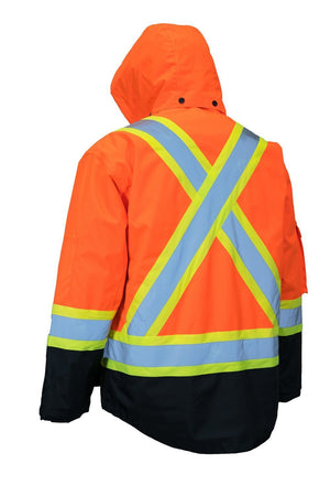 Hi Vis Winter Safety Parka with Removable Down Insulated Nylon Puffer Jacket - Hi Vis Safety