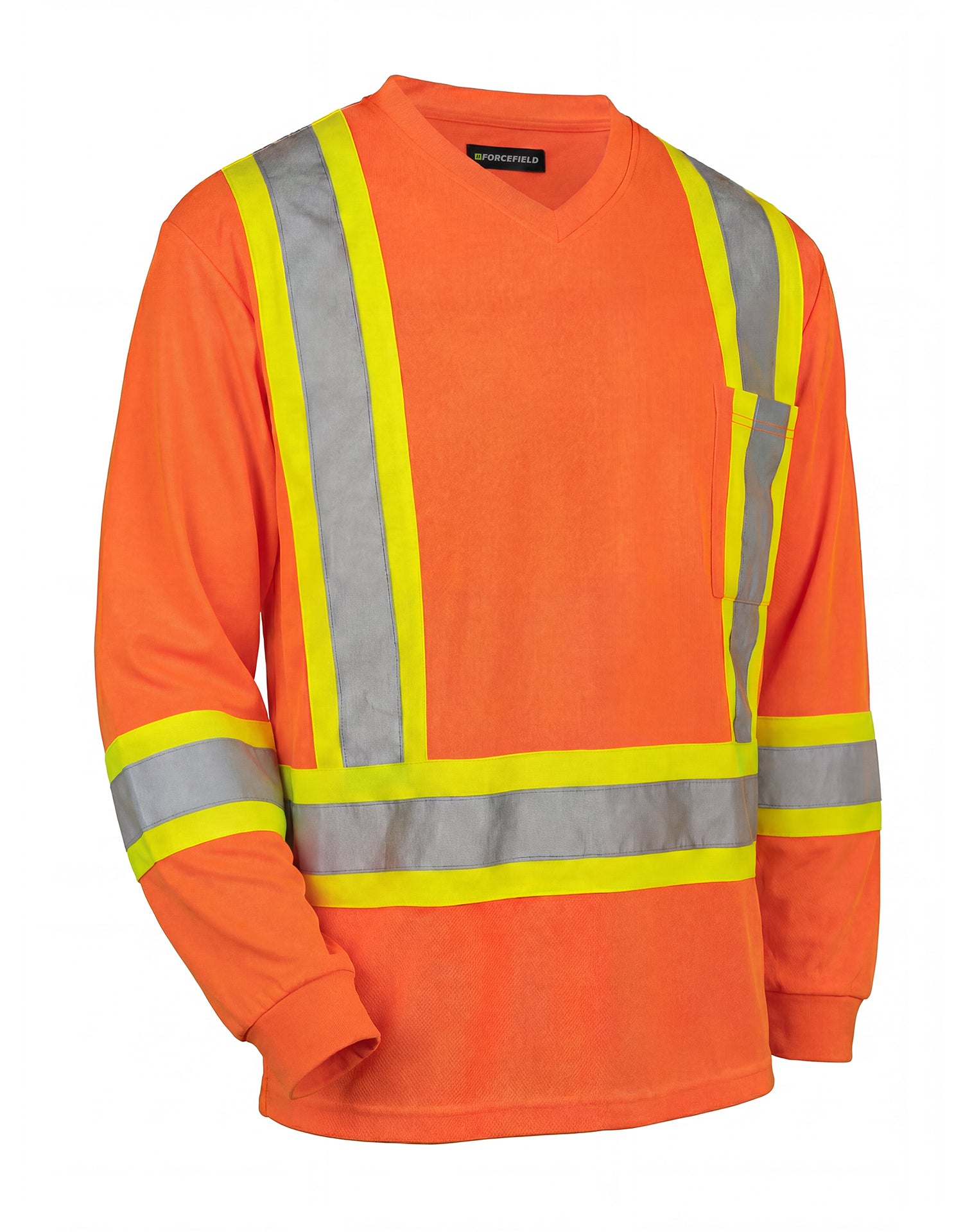 Hi Vis V-Neck Long Sleeve Safety Tee with Chest Pocket