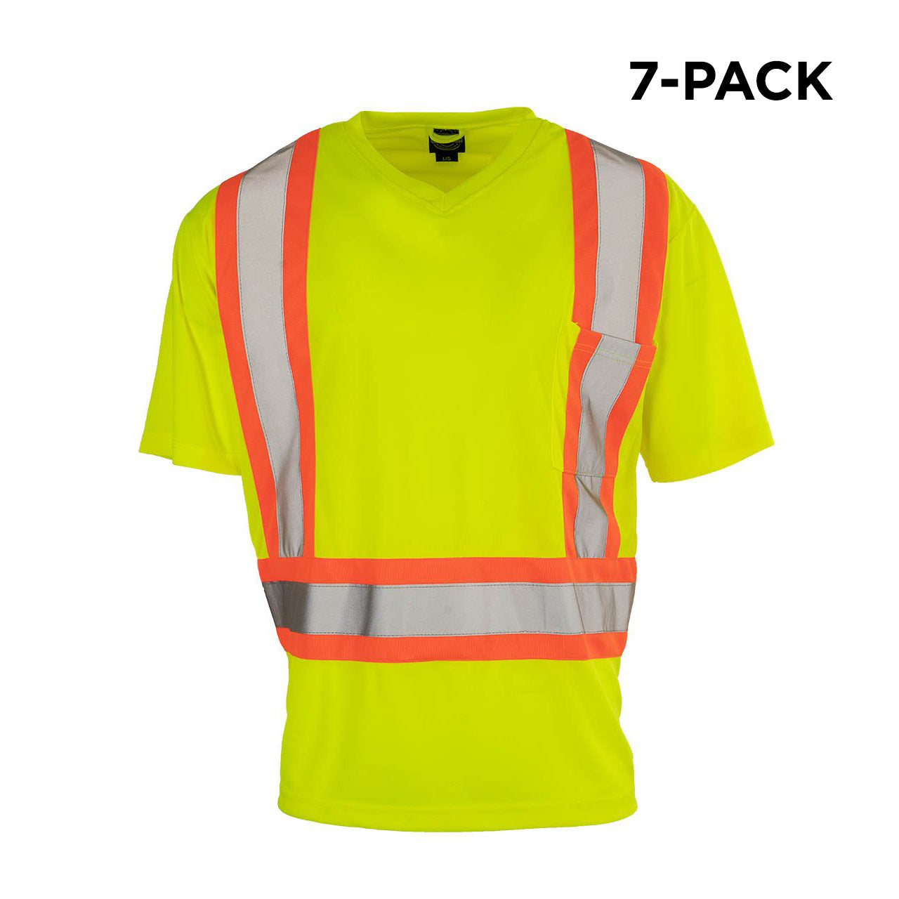 T-shirt de sécurité à manches courtes et col en V vert haute visibilité - Paquet de 7 - Grande taille