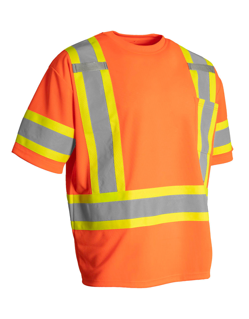 T-shirt de sécurité à manches courtes et col rond haute visibilité avec poche poitrine et brassards 