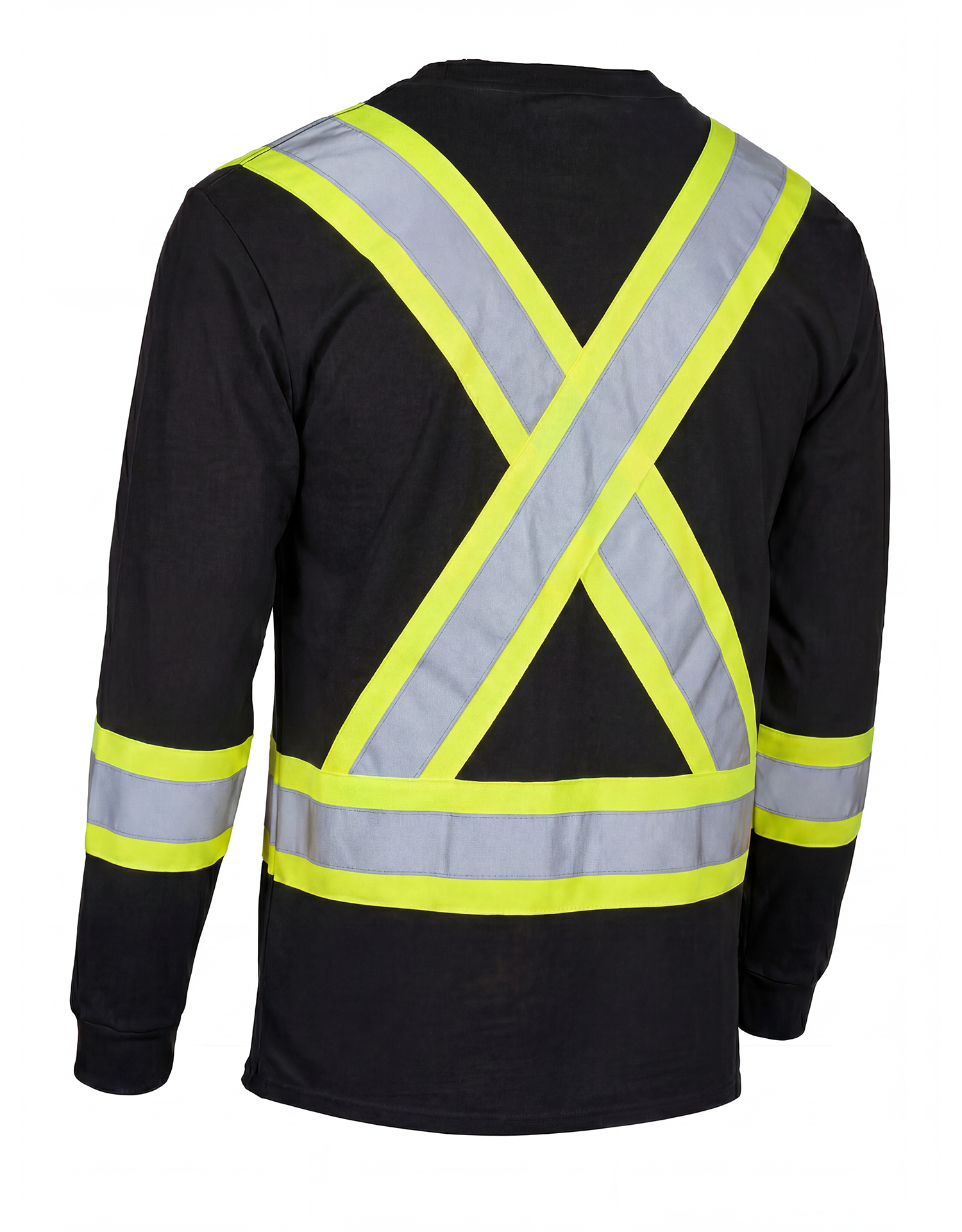 T-shirt de sécurité à manches longues ras du cou, ultracool, noir, polyester/coton, avec poche poitrine