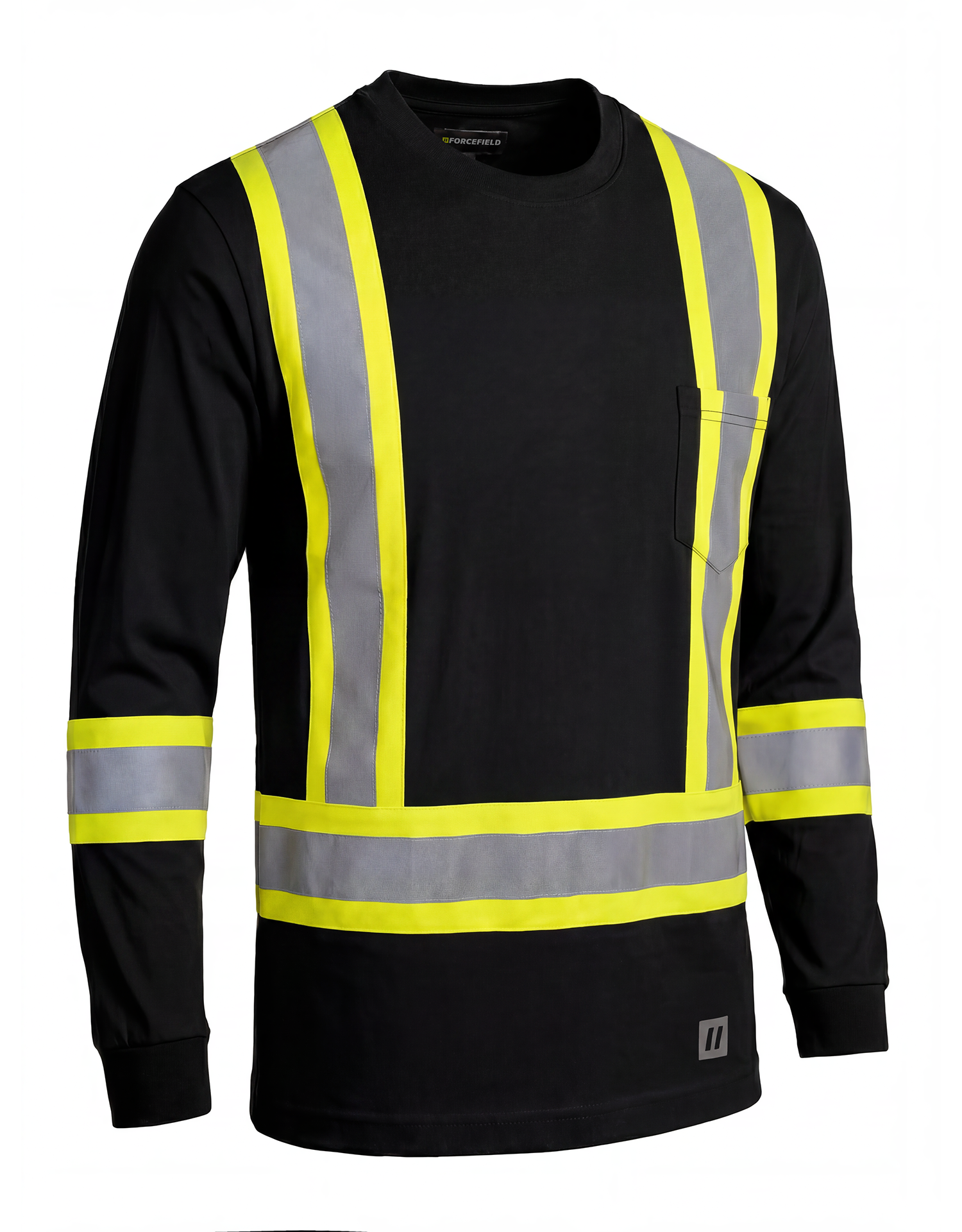 Ultracool Black Poly/Cotton Crewneck Long Sleeve Safety T-Shirt with Chest Pocket