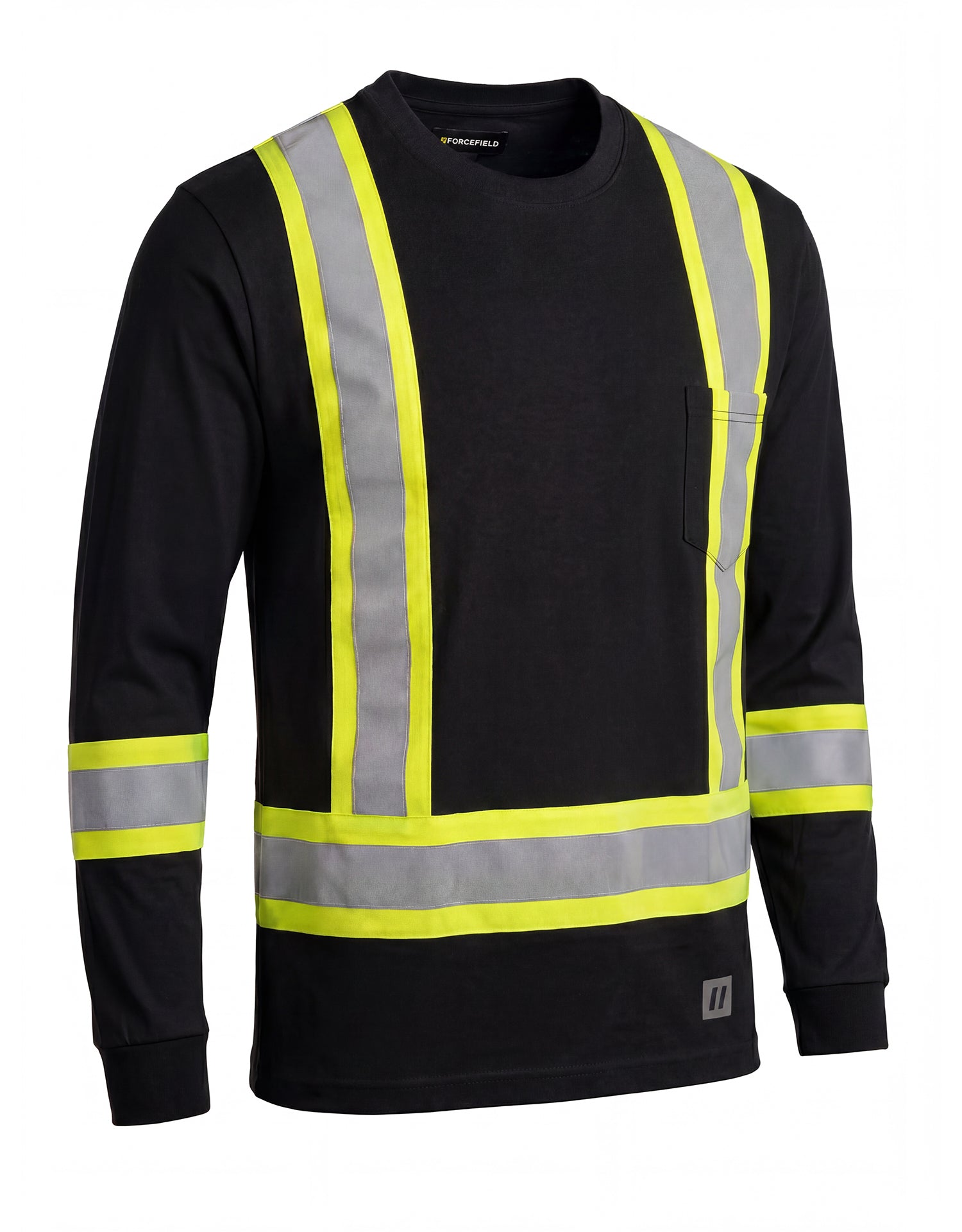 Ultracool Black Poly/Cotton Crewneck Long Sleeve Safety T-Shirt with Chest Pocket