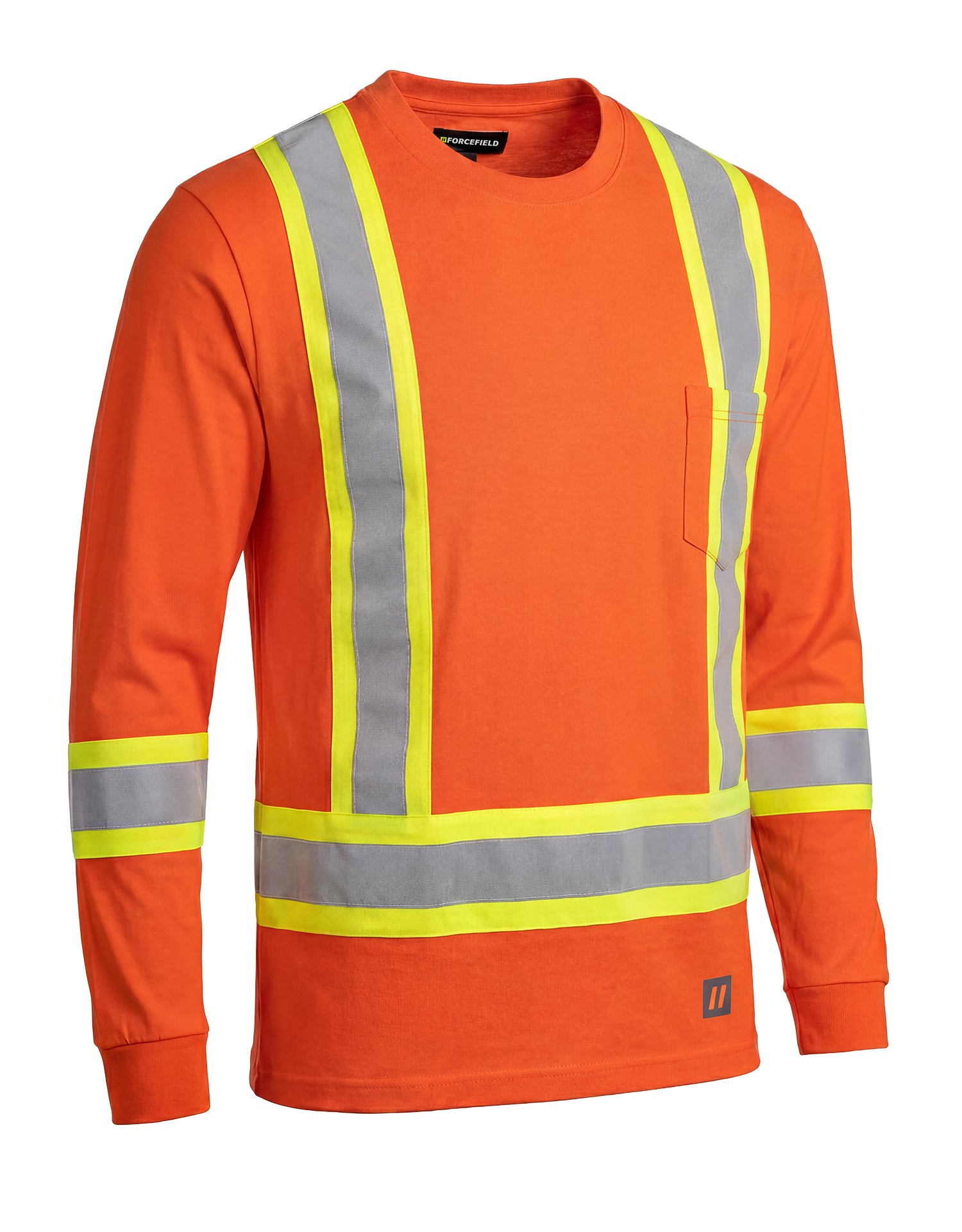 Ultracool Orange Poly/Cotton Crew Neck Long Sleeve Safety Tee Shirt with Chest Pocket