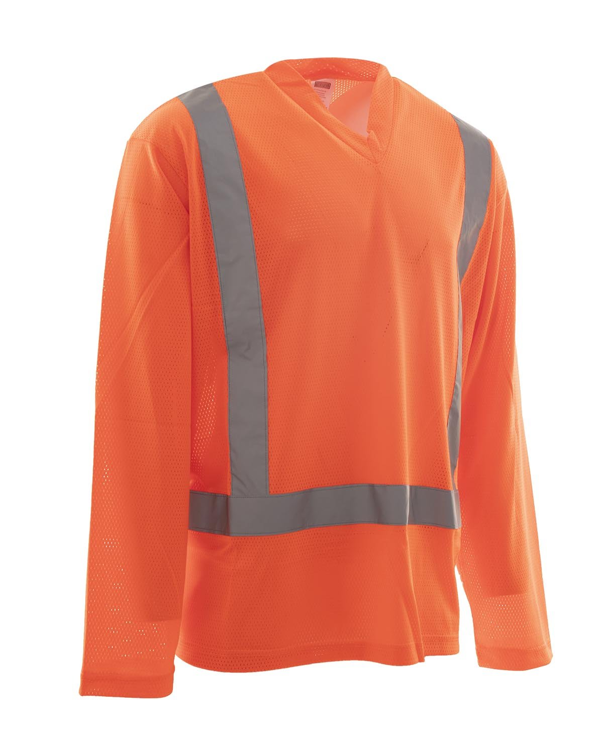 T-shirt Orange à Manches Longues et Col en V en Poly Maille - 3XL