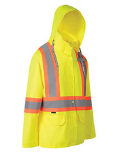 Load image into Gallery viewer, Women&#39;s Hi Vis Safety Rain Jacket with Snap-Off Hood