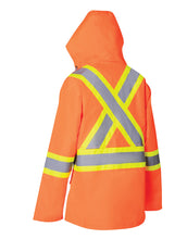 Charger l&#39;image dans la galerie, Women&#39;s Hi Vis Safety Rain Jacket with Snap-Off Hood