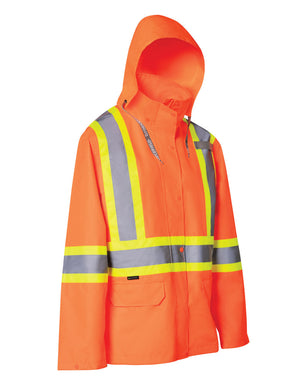 Women's Hi Vis Safety Rain Jacket with Snap-Off Hood