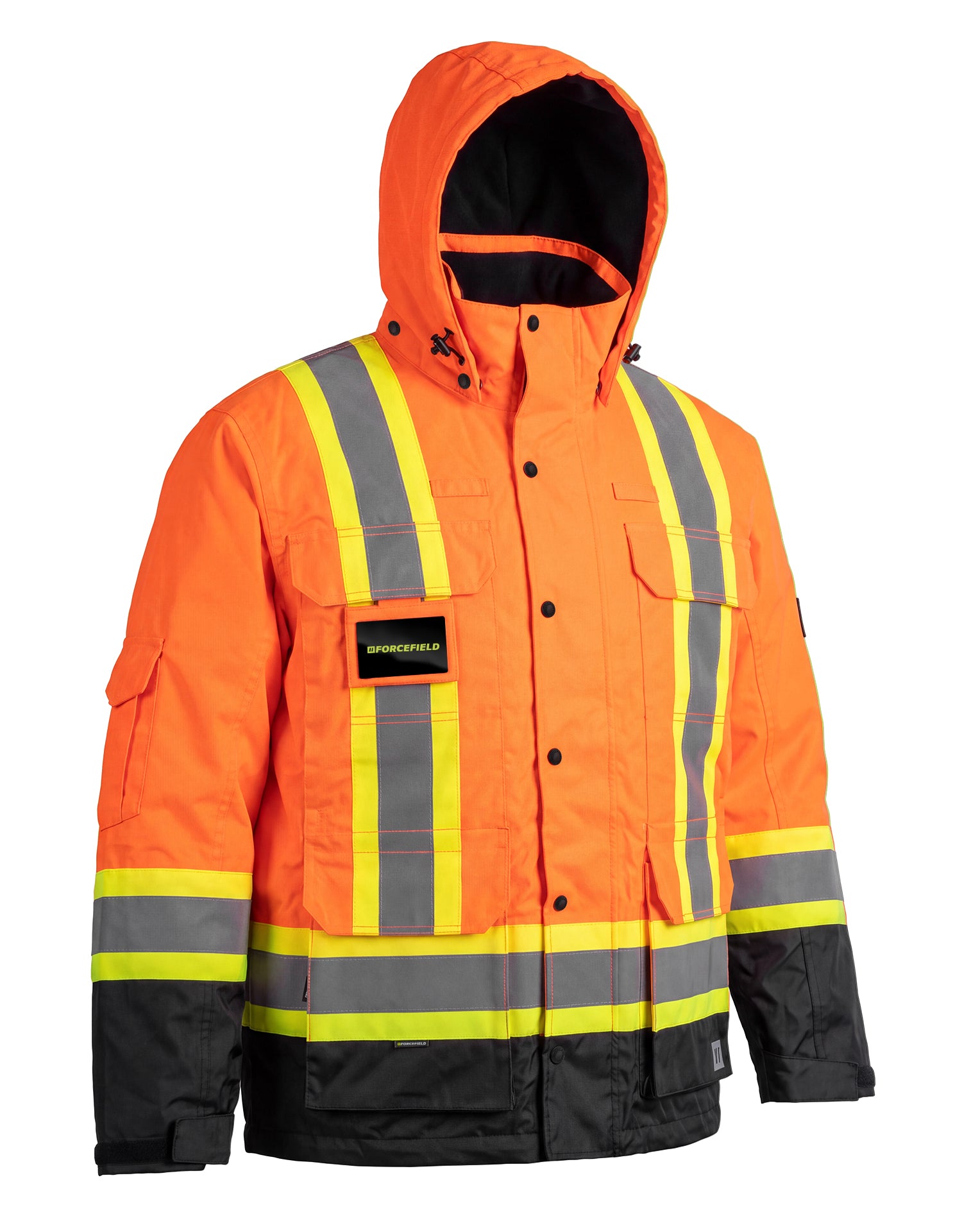 Parka de sécurité d'hiver haute visibilité 3 en 1 avec doudoune amovible en nylon noir