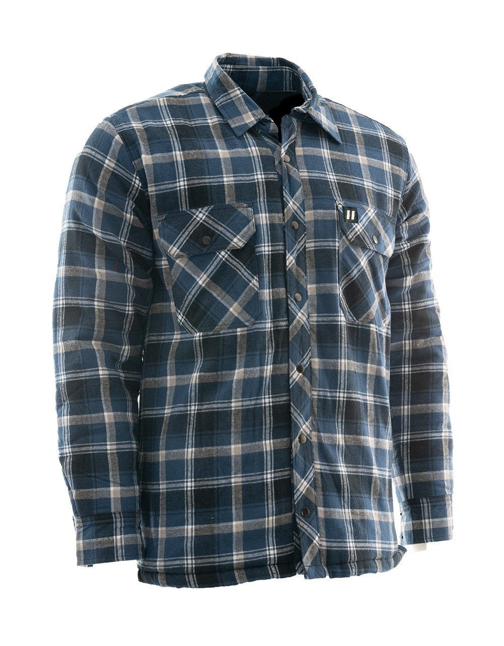 Veste chemise bleue en flanelle doublée de sherpa à carreaux