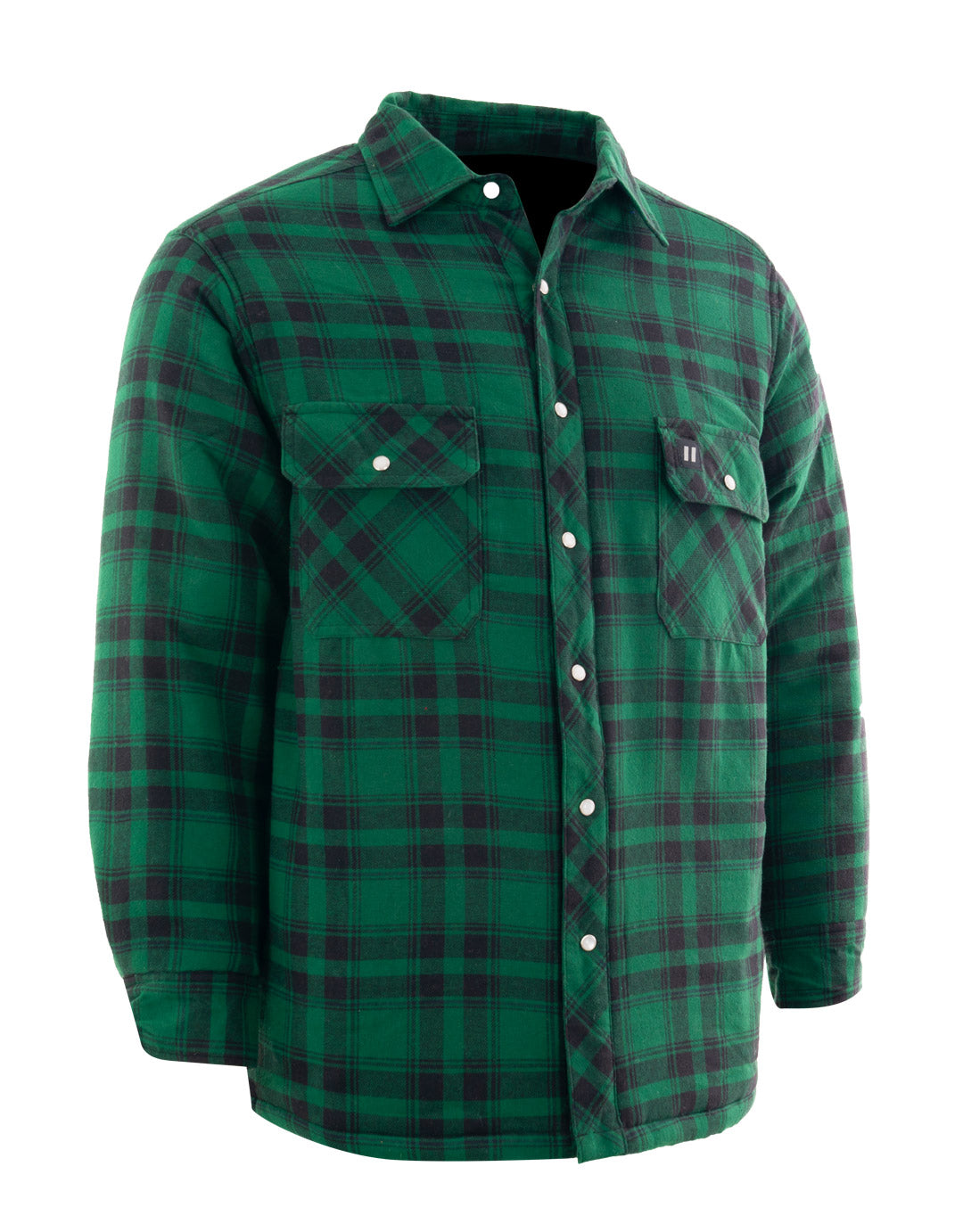Veste-chemise en flanelle doublée de matelassage à carreaux verte