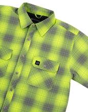 Load image into Gallery viewer, Hi Vis Grey Shadow Plaid Quilted Flannel Shirt Jacket