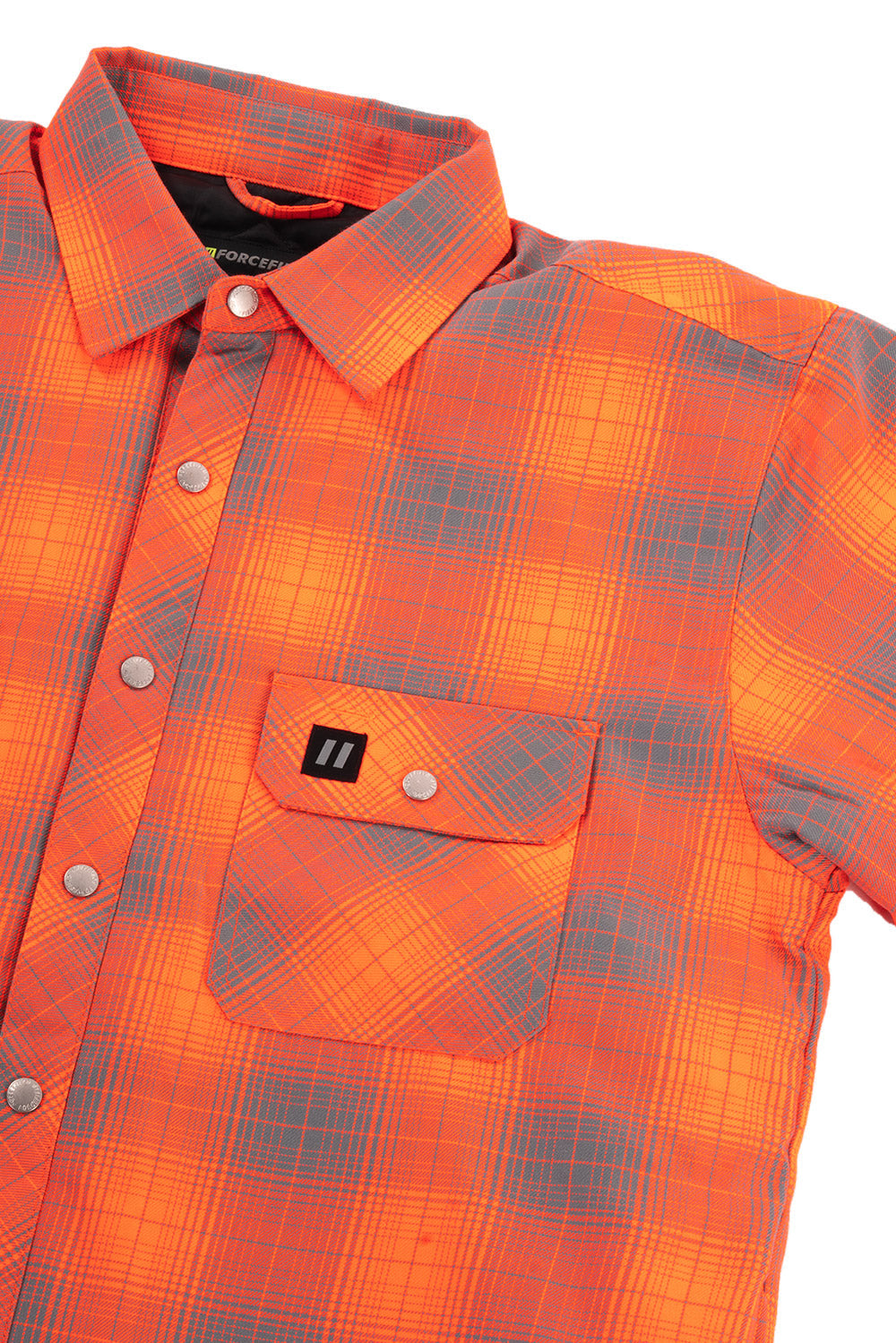 Veste chemise en flanelle matelassée à carreaux orange haute visibilité