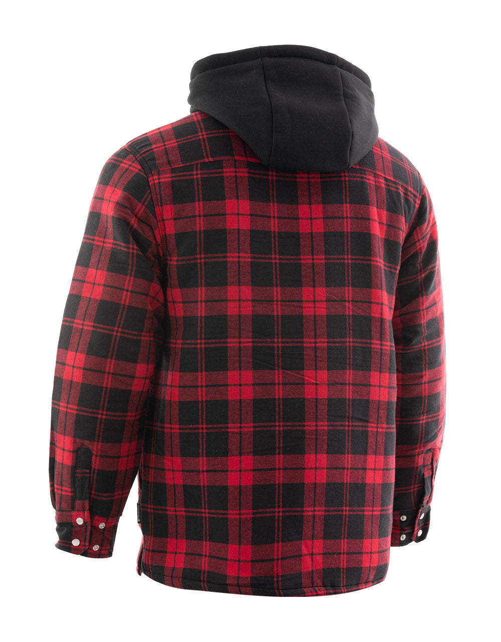 Manteau chemise en flanelle rouge à capuche et doublée de matelassage à carreaux