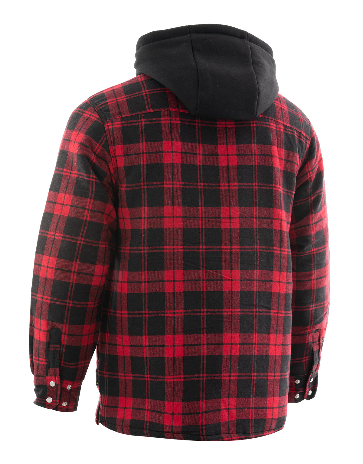 Manteau chemise en flanelle rouge à capuche et doublée de matelassage à carreaux