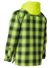 Load image into Gallery viewer, Hi Vis Black Shadow Plaid Hooded Quilt-Lined Flannel Shirt Jacket