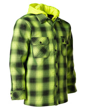 Load image into Gallery viewer, Hi Vis Black Shadow Plaid Hooded Quilt-Lined Flannel Shirt Jacket
