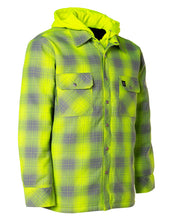 Load image into Gallery viewer, Hi Vis Grey Shadow Plaid Hooded Quilt-Lined Flannel Shirt Jacket