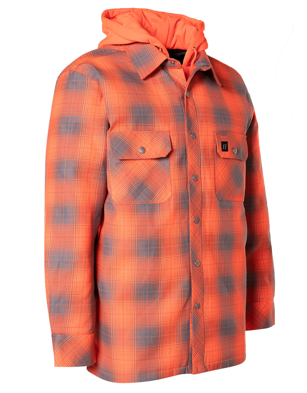 Veste-chemise en flanelle à capuche et doublure matelassée à carreaux orange haute visibilité 