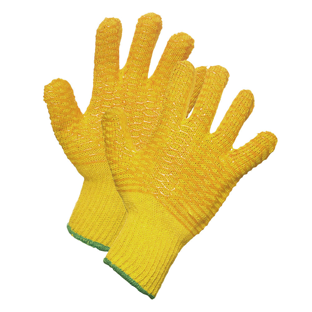 Gants de travail en tricot à ficelle jaune avec poignée croisée en PVC