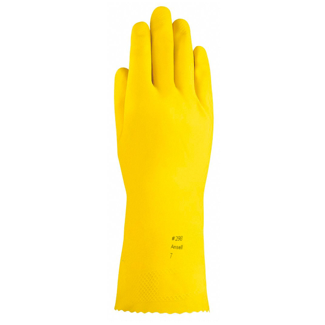 Yellow Cotton Flock-lined Natural rubber latex gloves