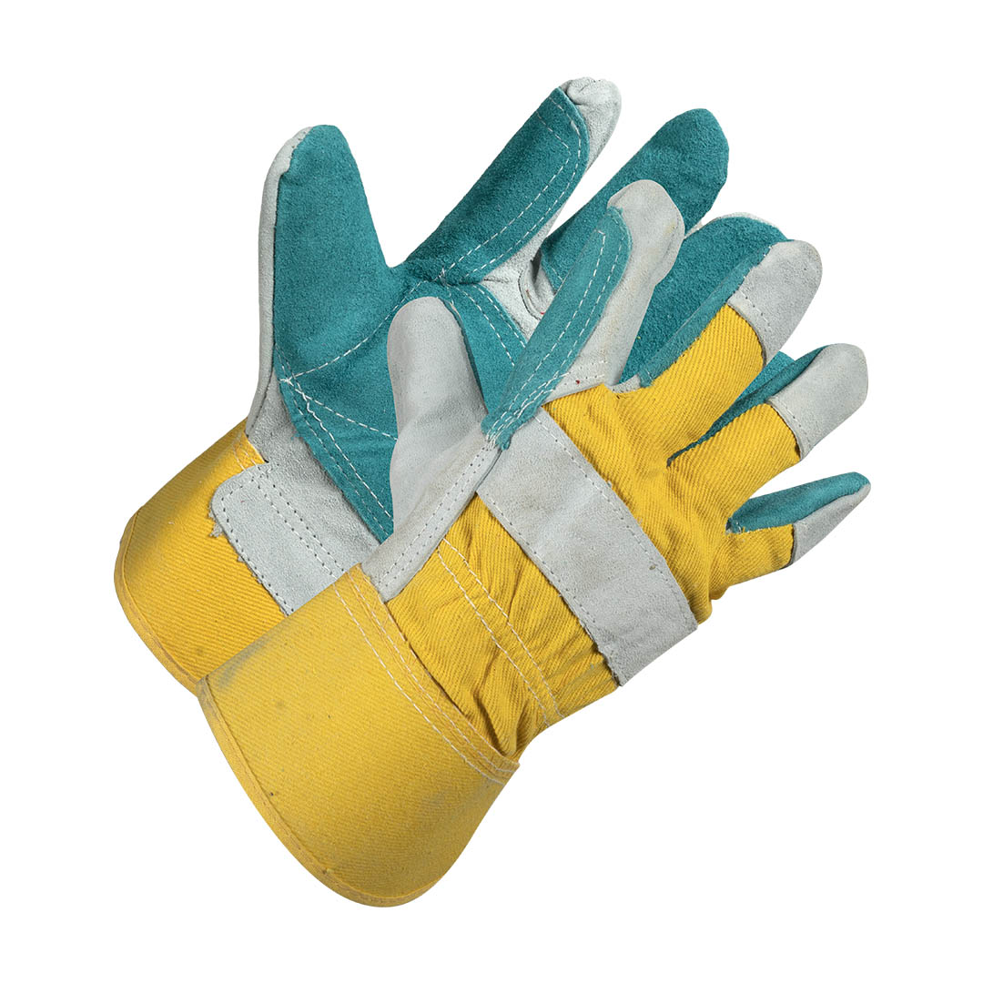 Split Leather Double Patch Palm Gloves with Full Finger Tip Coverage