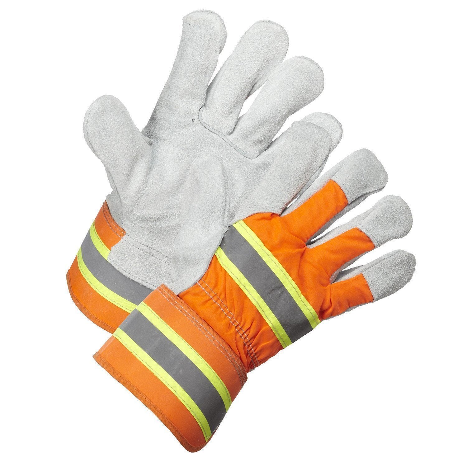 Hi-Vis Split Leather Work Glove, 2 pack