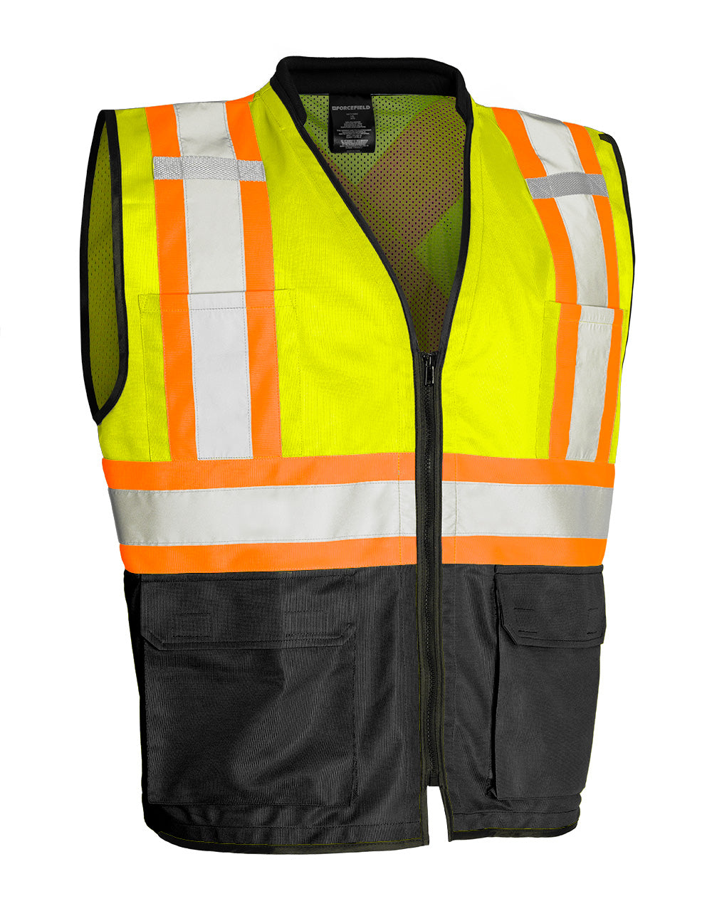 Gilet de sécurité routière haute visibilité avec fermeture éclair sur le devant, tricot polyester, 3 tailles