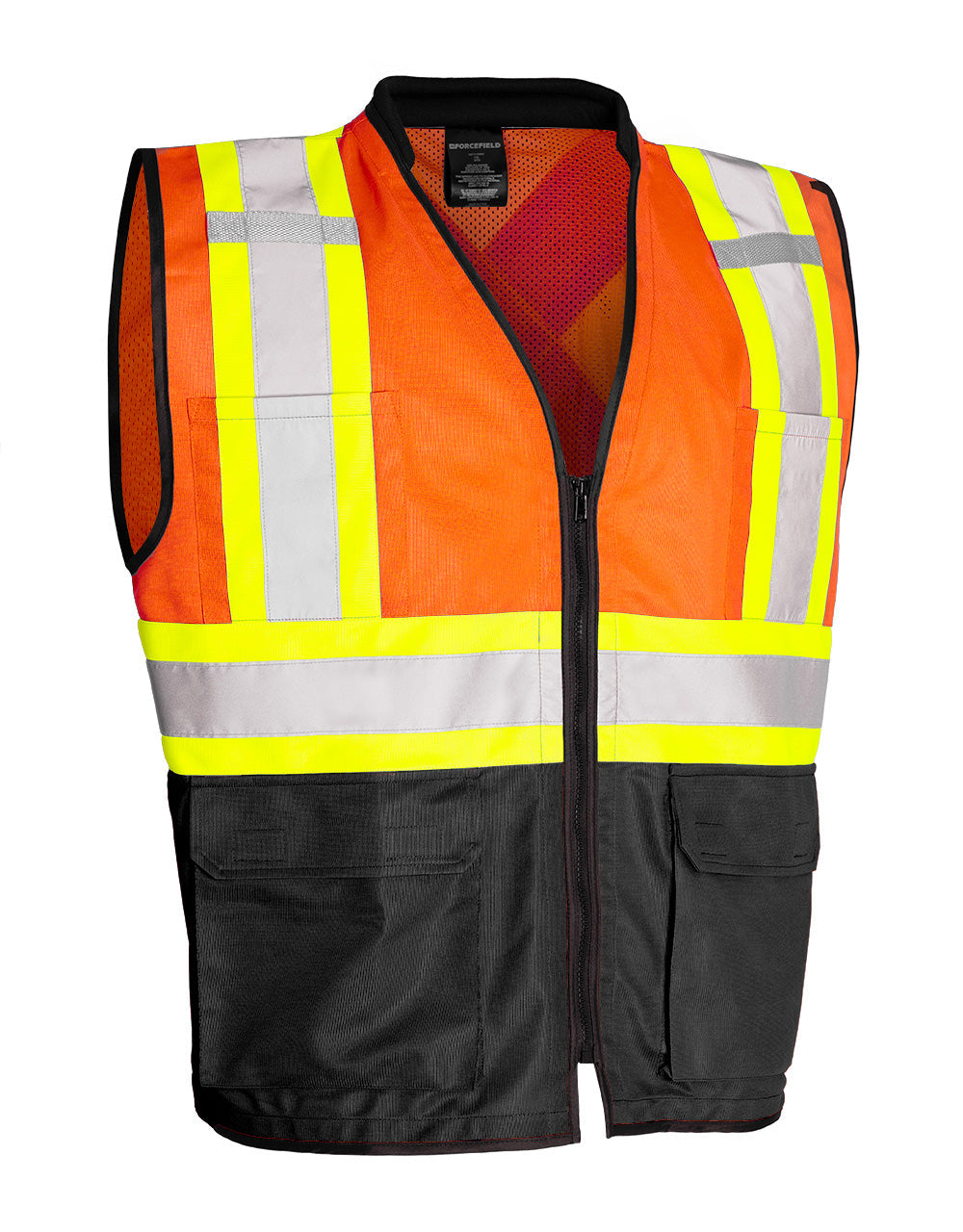 Hi Vis Traffic Safety Vest with Zipper Front, Tricot Polyester, 3 Sizes