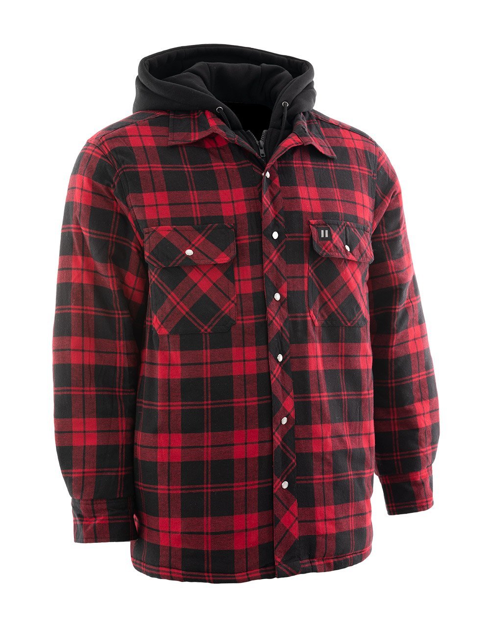 Red Plaid Hooded Quilted Flannel Shirt Jacket