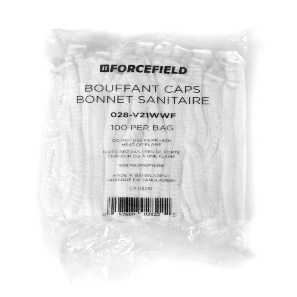 21" Folded Bouffant Caps, White Polypropylene, 100 per bag