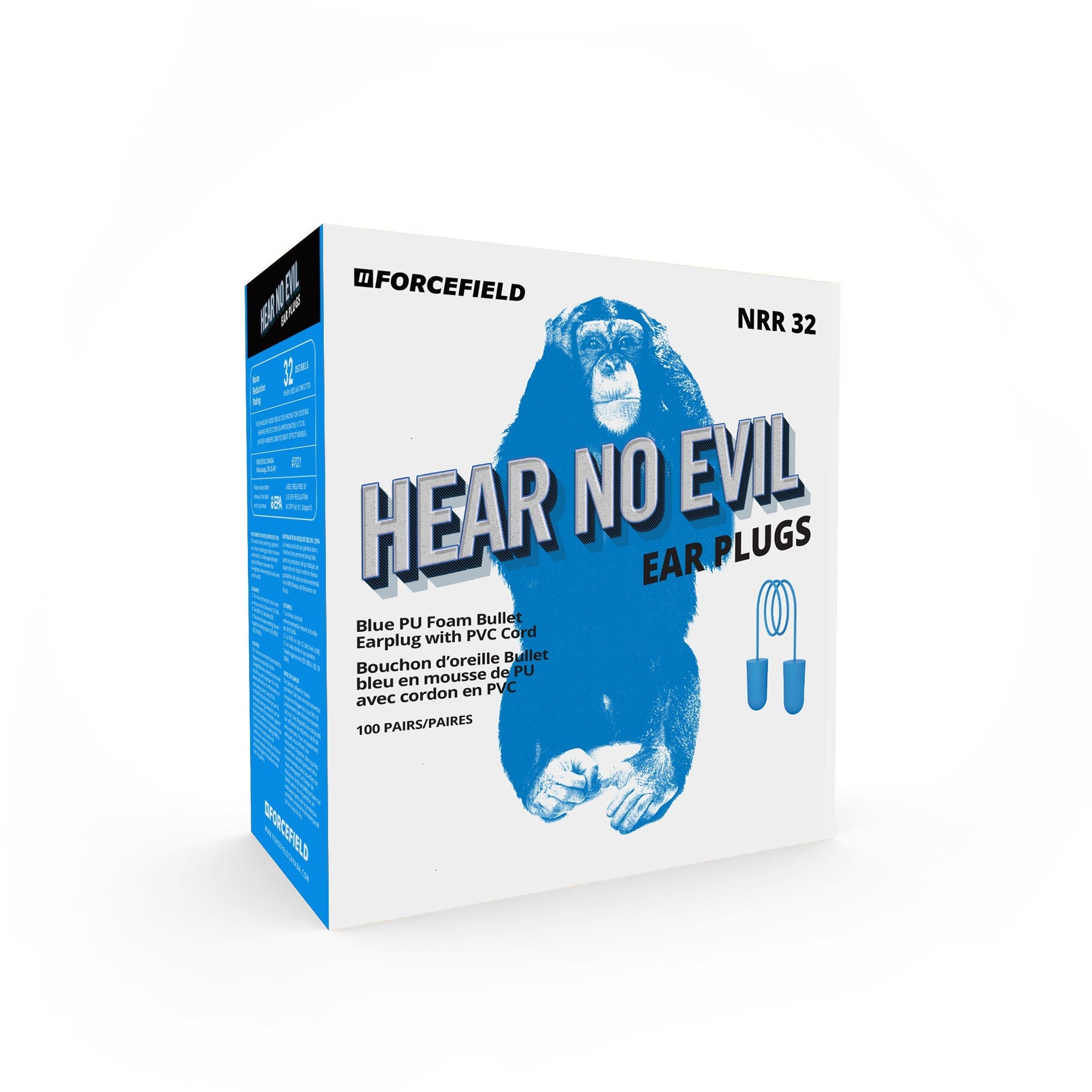 Bouchons d'oreilles détectables à forme filaire bleue « Hear No Evil », boîte de 100 paires