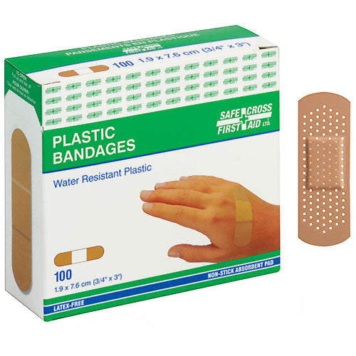 Bandages en plastique, 2,5 x 7,6 cm, 100/boîte 