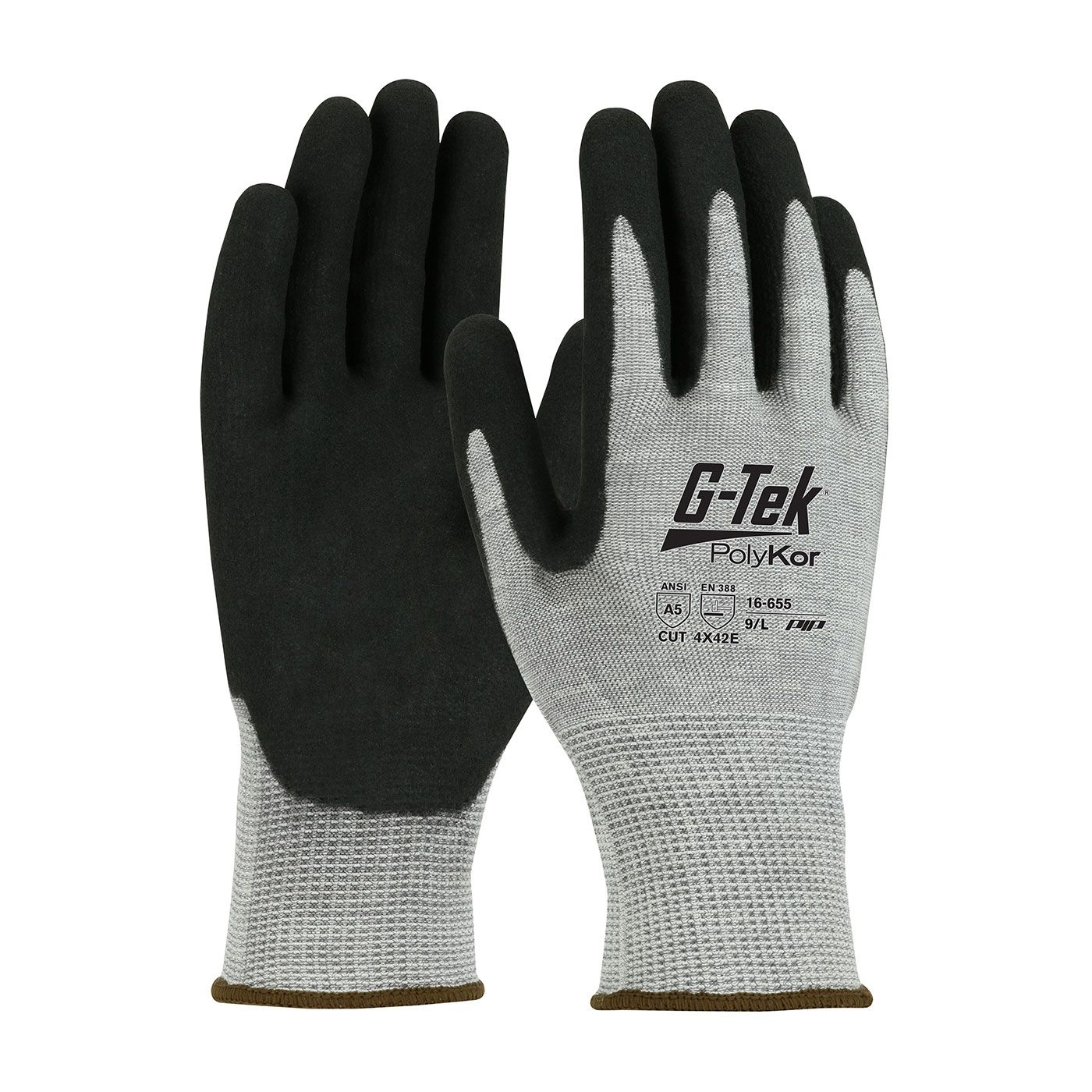 G-Tek Seamless Knit PolyKor Blended Glove with Double Dipped Nitrile Coated MicroSurface Grip on Palm & Fingers - Small