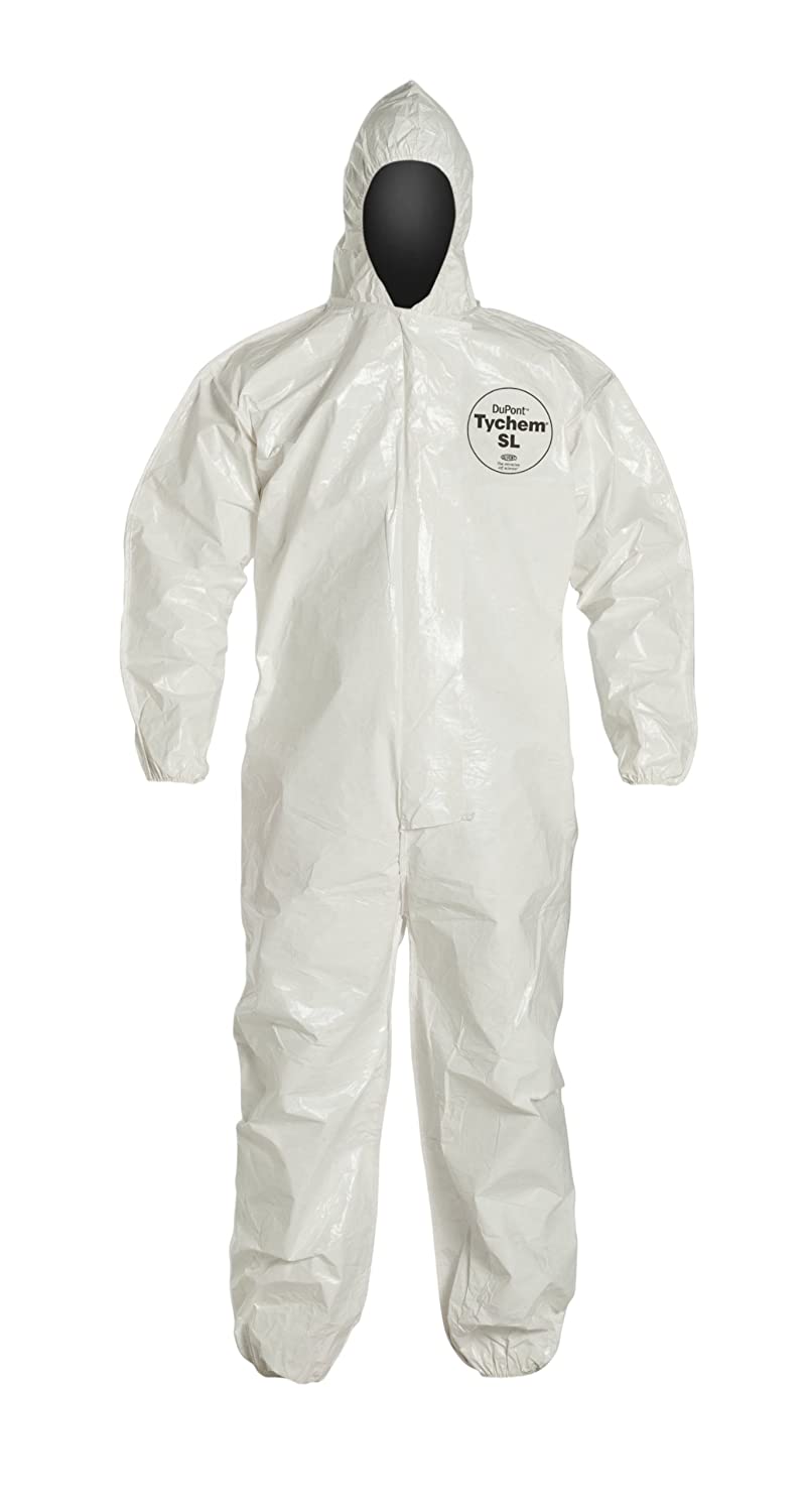 DuPont Tychem 4000 SL127T Chemical Resistant Coverall with Standard Fit Hood and Taped Seams, Disposable, Elastic Cuff and Ankles, X-Large, White