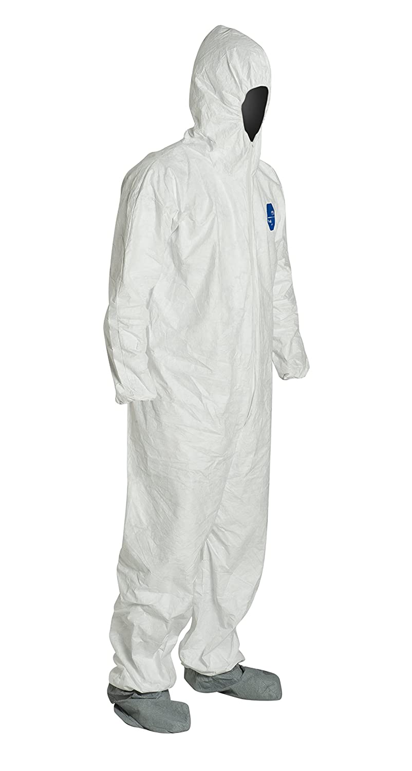 DuPont Tyvek Protective Coverall with Hood and Boots, Disposable, Elastic Cuff, White