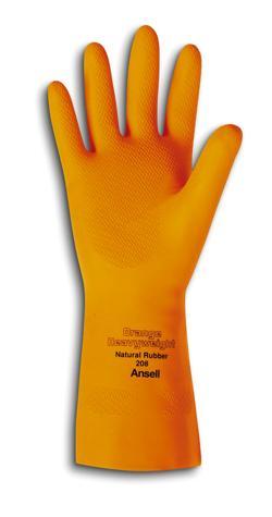 Ansell, Orange Cotton Flock Lined 29 mil Latex And Rubber Chemical Resistant Gloves