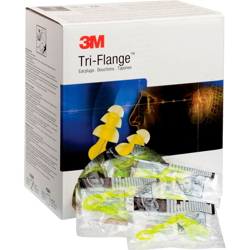 3M™ Tri-Flange™ Earplugs, Corded, P3000, 100 Pairs