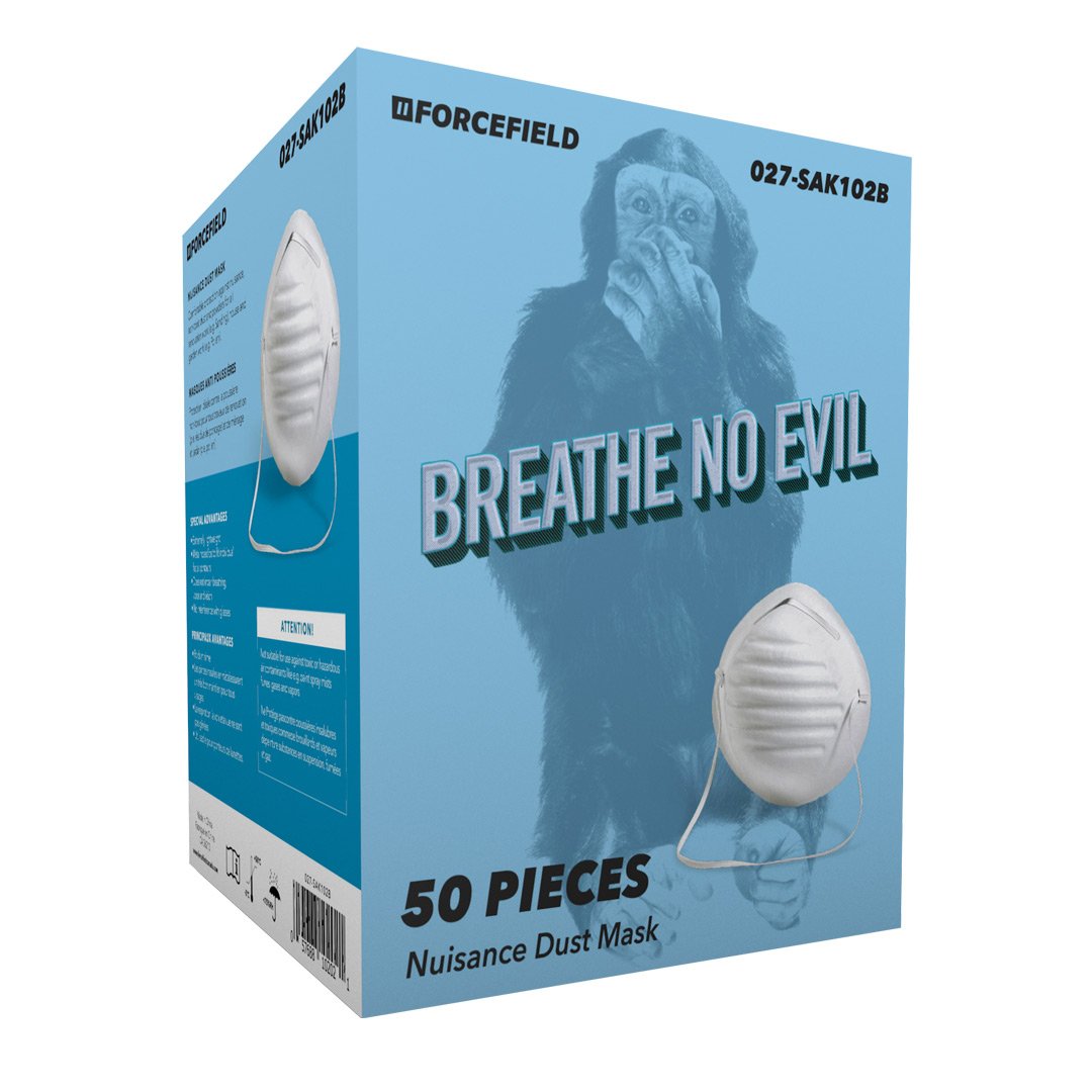 Masque anti-poussière nuisible « Breathe No Evil », 50 par boîte