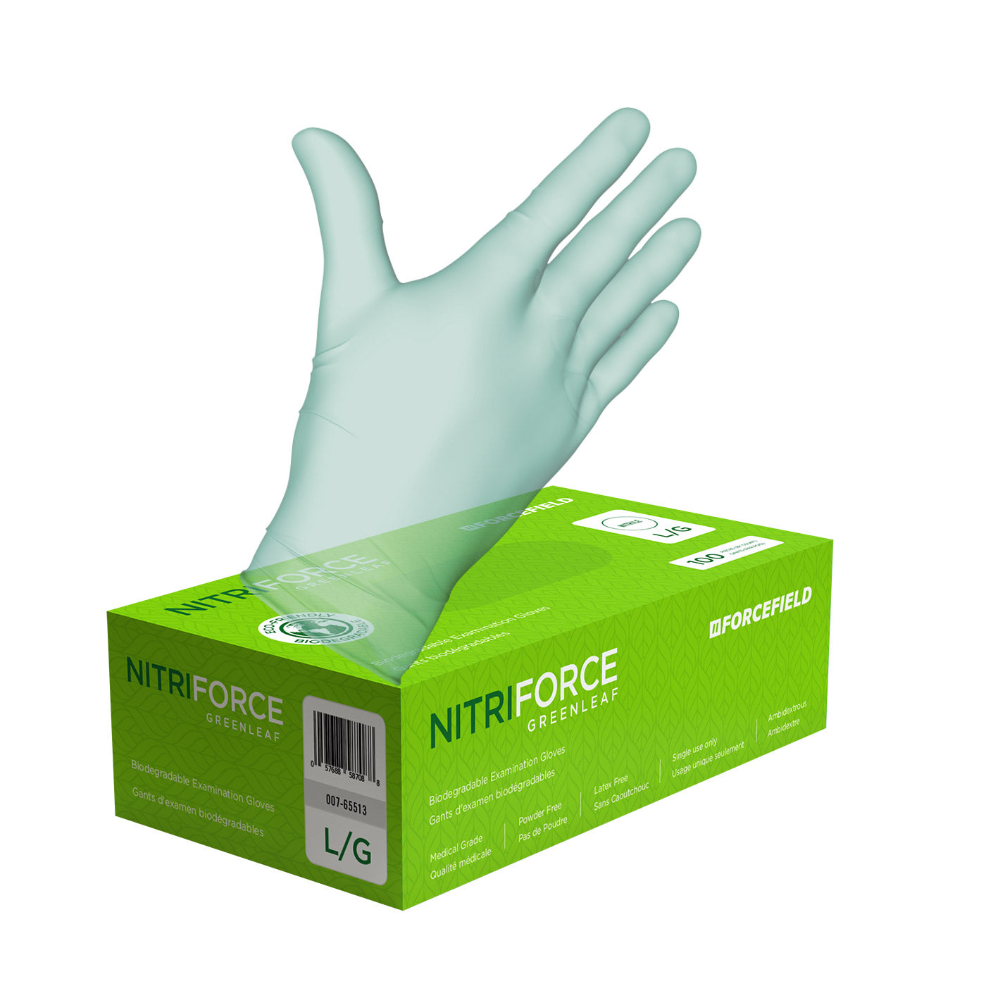 Gants d'examen jetables biodégradables Nitriforce Greenleaf (caisse de 1000 gants)