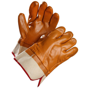 Chemical Resistant Gloves, Brown PVC Coated, Fleece Lined with Safety Cuff - Hi Vis Safety
