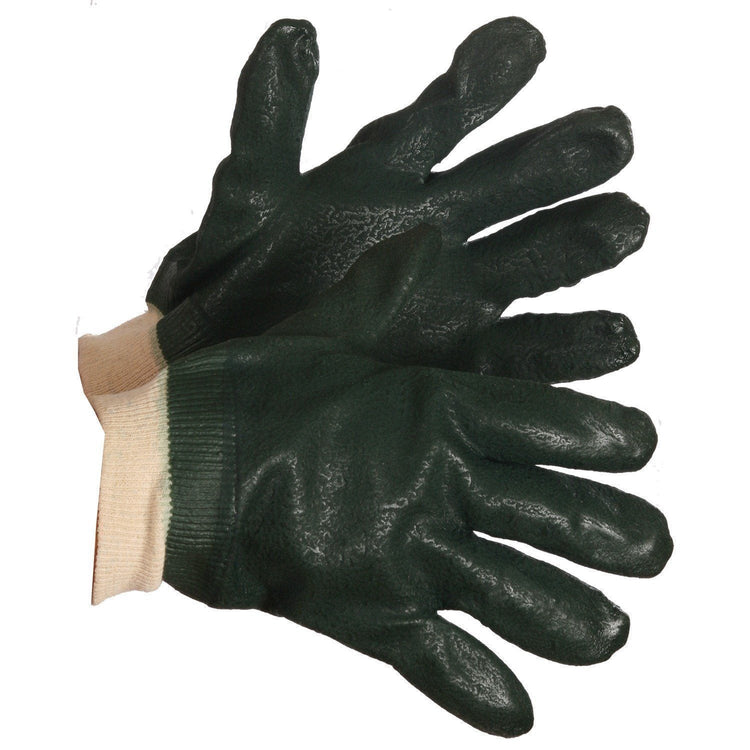 Chemical Resistant Gloves, Green PVC, Knitwrist - Hi Vis Safety