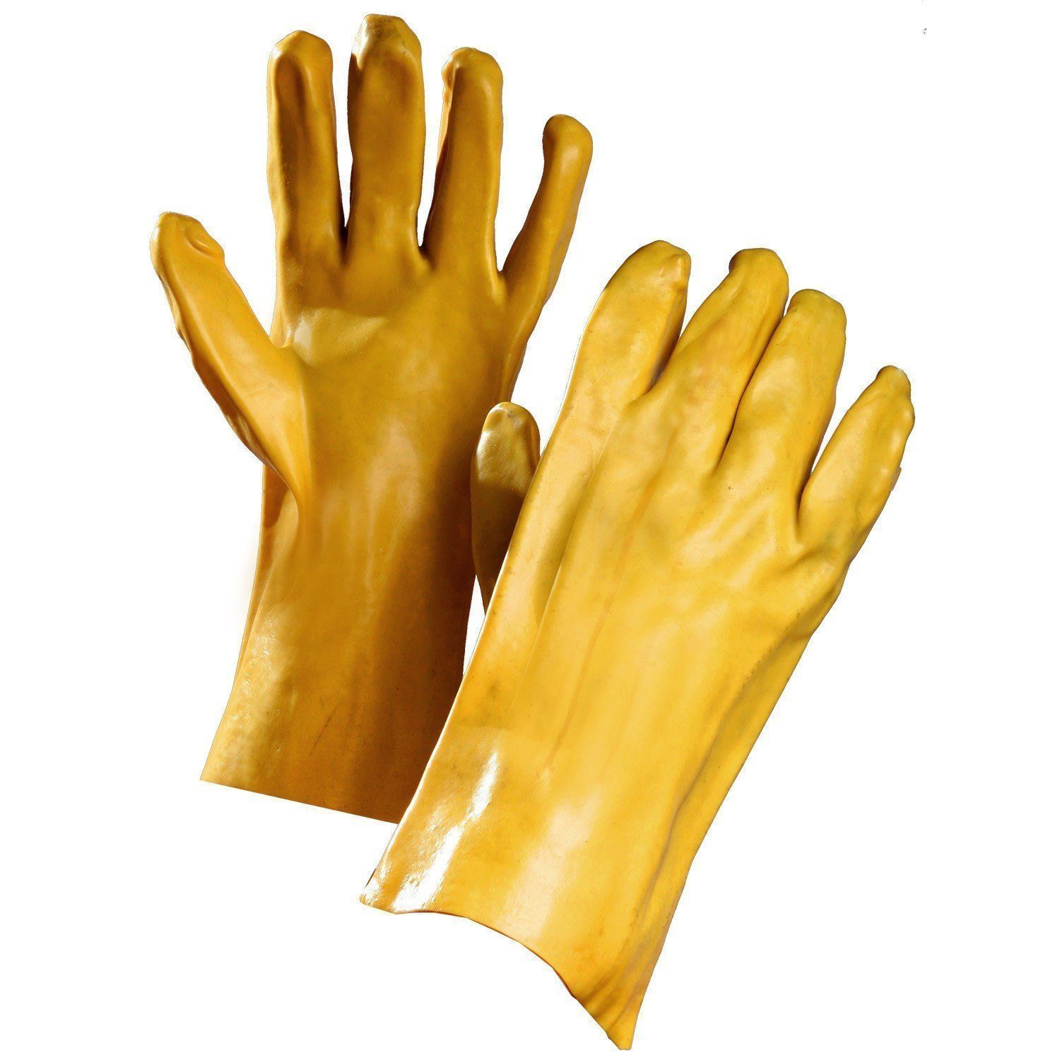Chemical Resistant Gloves, Yellow PVC Coated, 14" Gauntlet Cuff - Hi Vis Safety