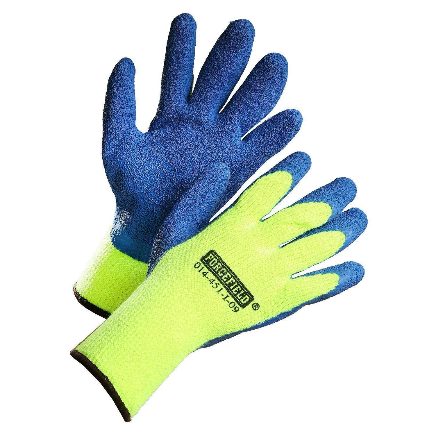 Hi-Vis Winter Insulated Work Gloves, Palm Coated with Blue Crinkle Latex - Hi Vis Safety