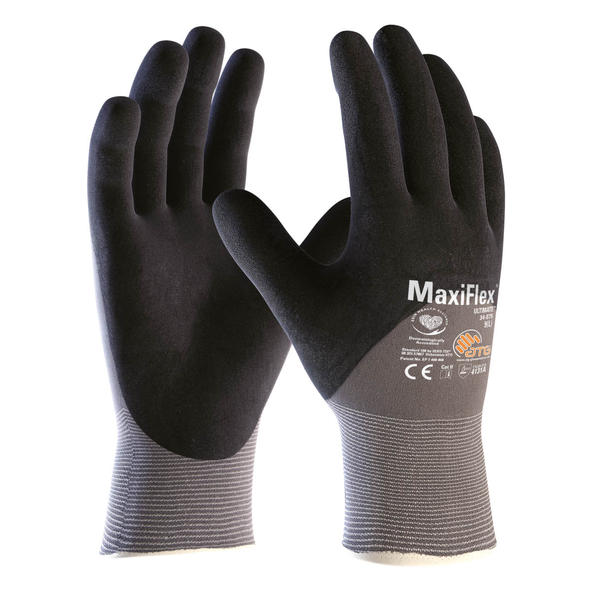 Maxiflex Ultimate, coque en nylon gris 15G, micro-mousse de nitrile noire 3/4